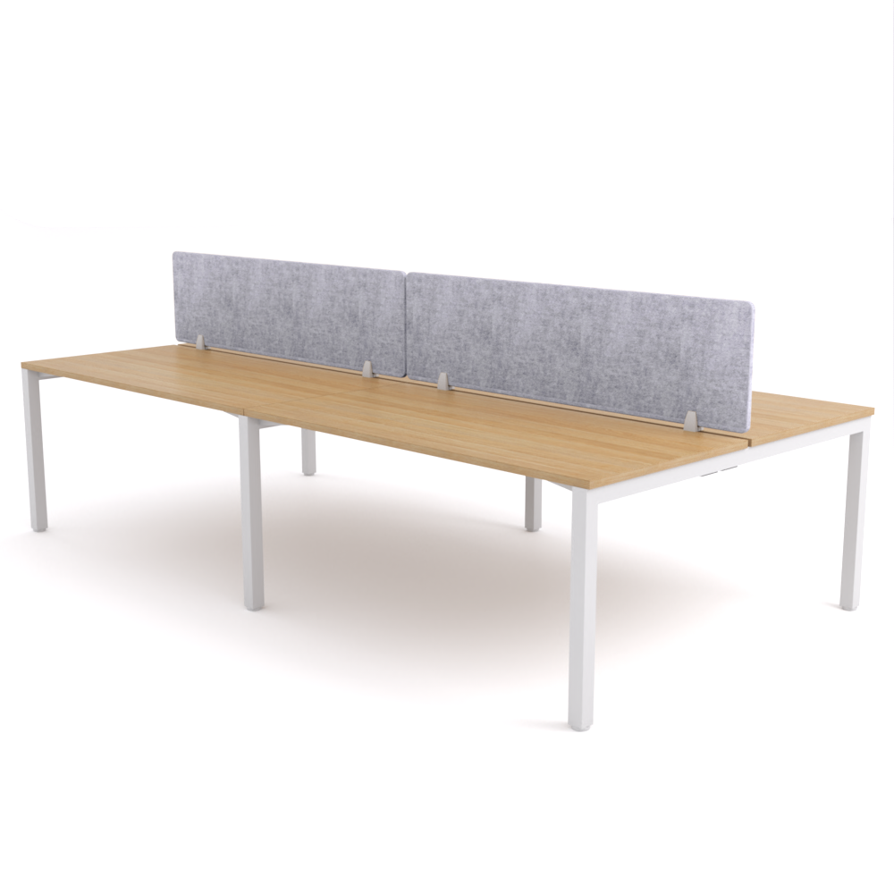 California Office Workstations (Straight Legs) 4-User Double-Sided Desk With AcoustiQ Screen (Marble Gray Screen)