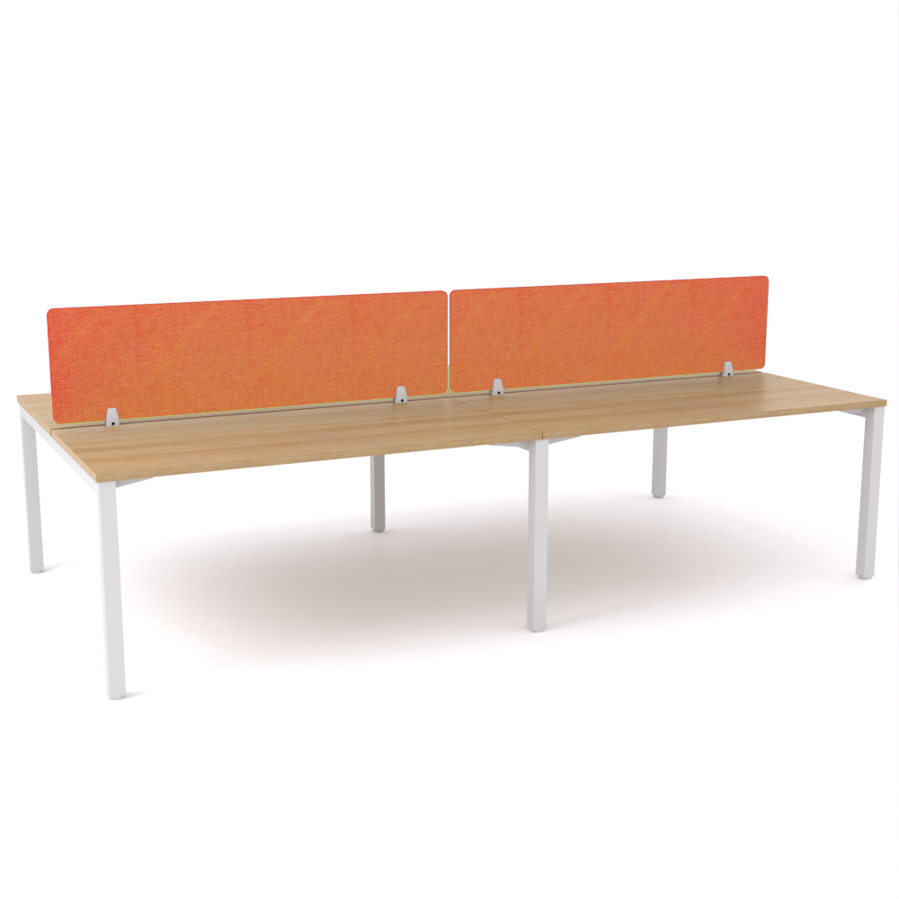 California Office Workstations (Straight Legs) 4-User Double-Sided Desk With AcoustiQ Screen (Orange Screen)