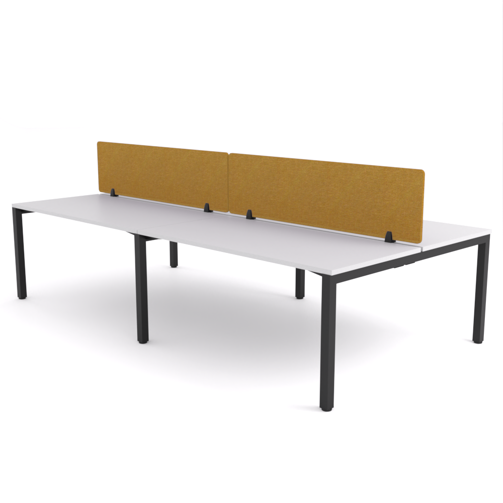California Office Workstations (Straight Legs) 4-User Double-Sided Desk With AcoustiQ Screen (Golden Yellow Screen)