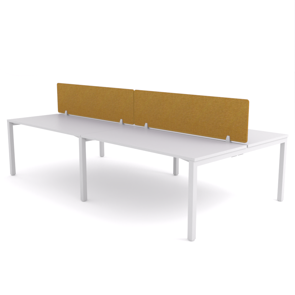 California Office Workstations (Straight Legs) 4-User Double-Sided Desk With AcoustiQ Screen (Golden Yellow Screen)