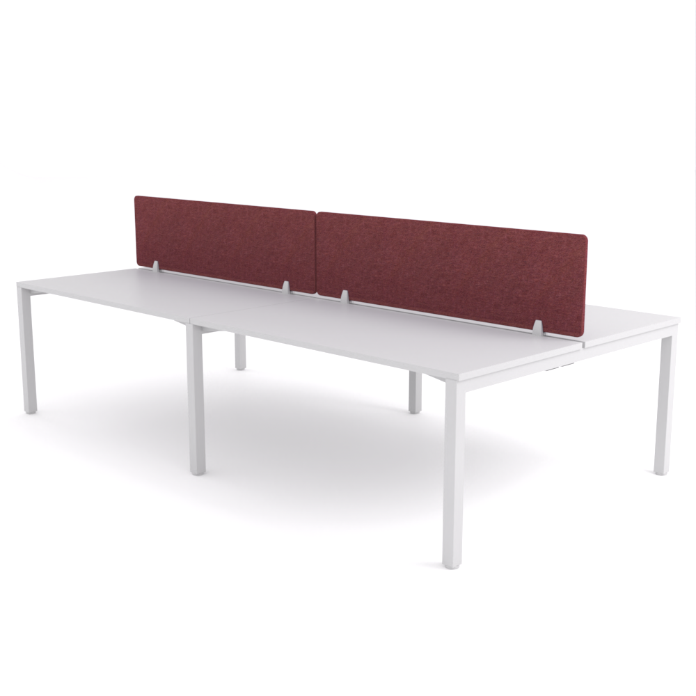 California Office Workstations (Straight Legs) 4-User Double-Sided Desk With AcoustiQ Screen (Maroon Screen)