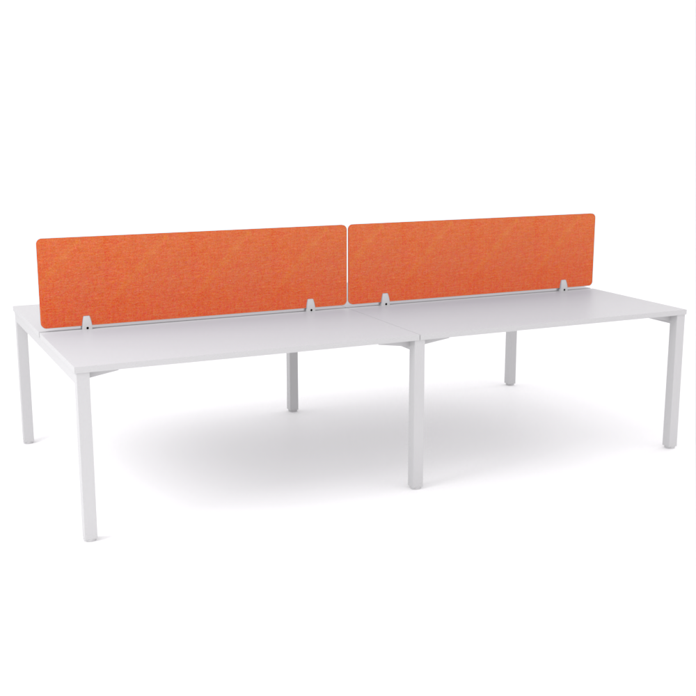 California Office Workstations (Straight Legs) 4-User Double-Sided Desk With AcoustiQ Screen (Orange Screen)