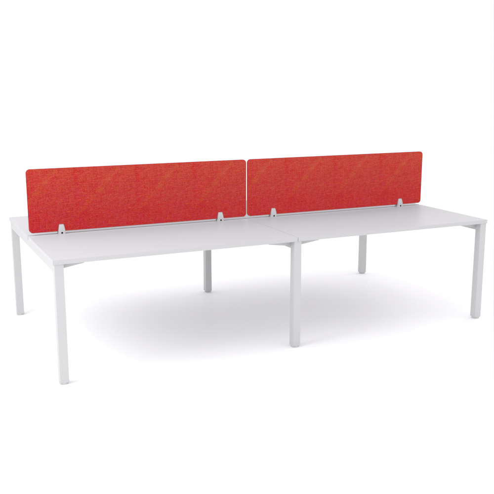 California Office Workstations (Straight Legs) 4-User Double-Sided Desk With AcoustiQ Screen (Red Screen)