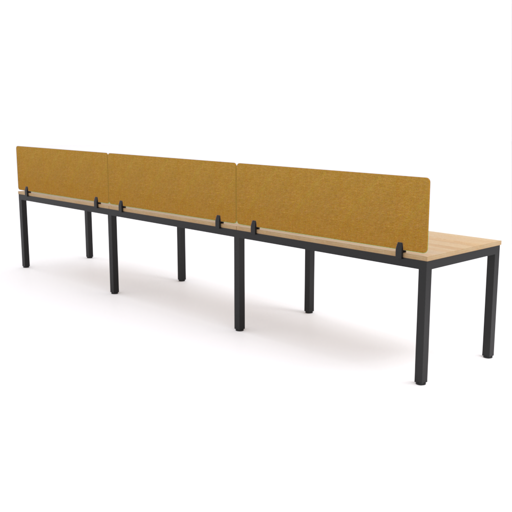 California Office Workstations (Straight Legs) 3-User Single-Sided Desk With AcoustiQ Screen (Golden Yellow Screen)