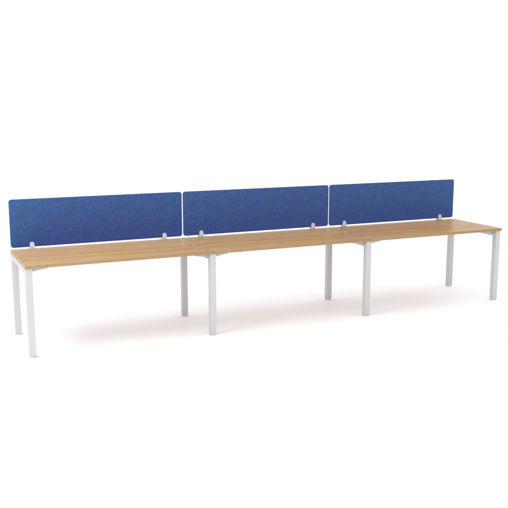 California Office Workstations (Straight Legs) 3-User Single-Sided Desk With AcoustiQ Screen (Cobalt Blue Screen)