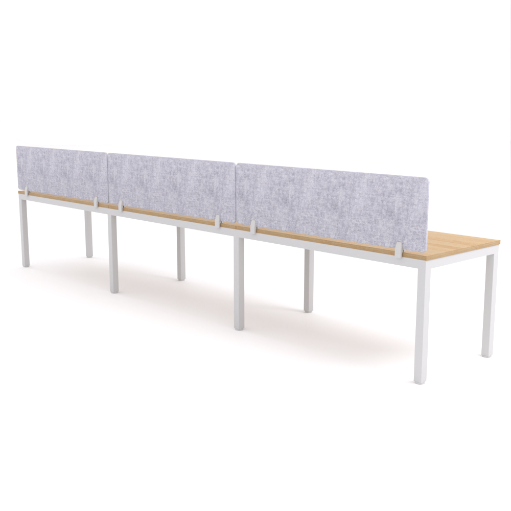 California Office Workstations (Straight Legs) 3-User Single-Sided Desk With AcoustiQ Screen (Marble Gray Screen)