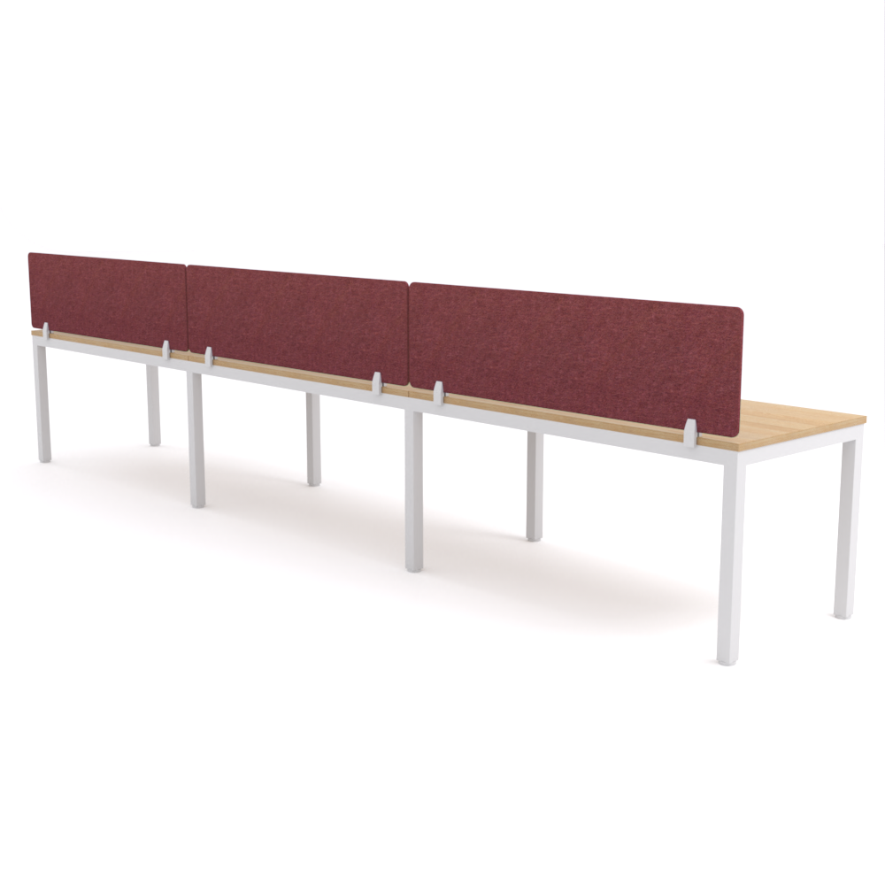 California Office Workstations (Straight Legs) 3-User Single-Sided Desk With AcoustiQ Screen (Maroon Screen)