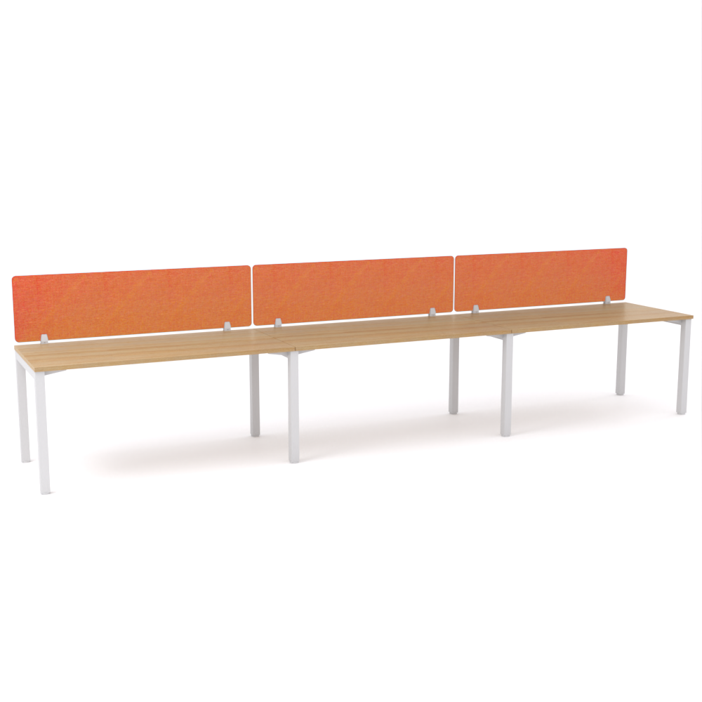 California Office Workstations (Straight Legs) 3-User Single-Sided Desk With AcoustiQ Screen (Orange Screen)