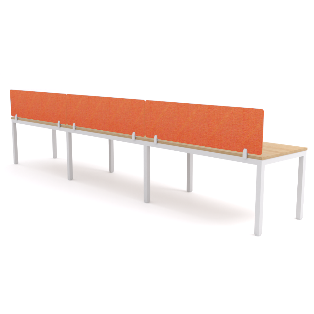 California Office Workstations (Straight Legs) 3-User Single-Sided Desk With AcoustiQ Screen (Orange Screen)