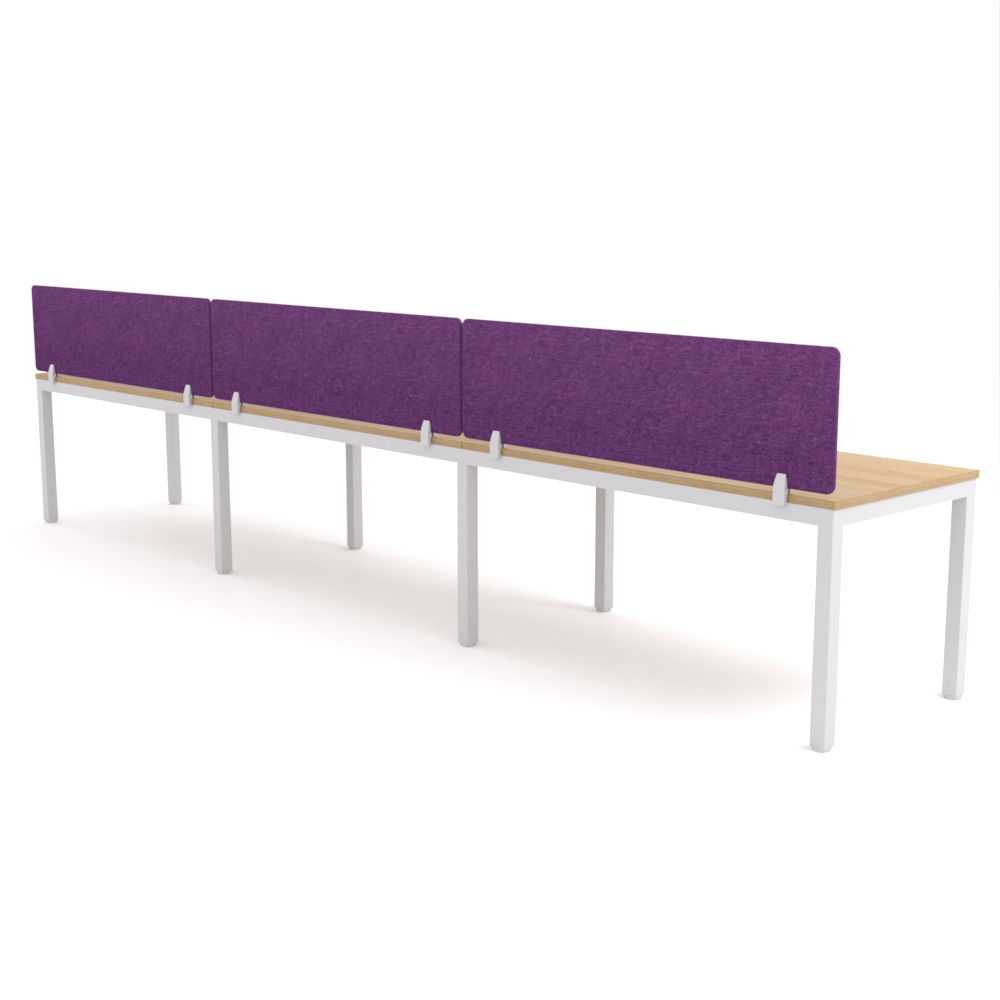 California Office Workstations (Straight Legs) 3-User Single-Sided Desk With AcoustiQ Screen (Purple Screen)