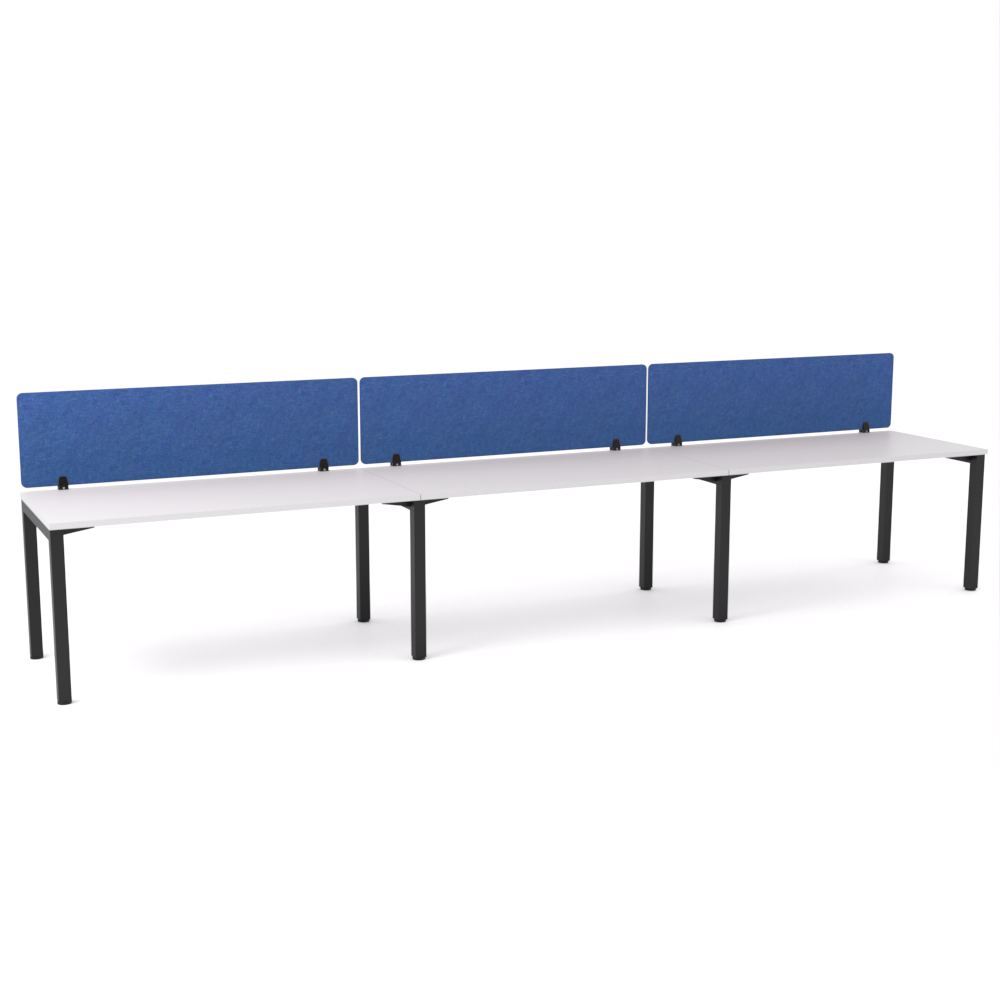 California Office Workstations (Straight Legs) 3-User Single-Sided Desk With AcoustiQ Screen (Cobalt Blue Screen)