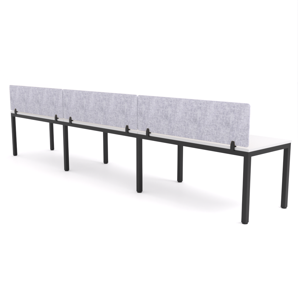 California Office Workstations (Straight Legs) 3-User Single-Sided Desk With AcoustiQ Screen (Marble Gray Screen)