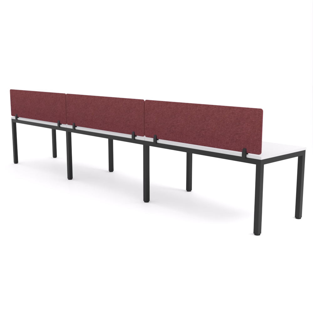 California Office Workstations (Straight Legs) 3-User Single-Sided Desk With AcoustiQ Screen (Maroon Screen)
