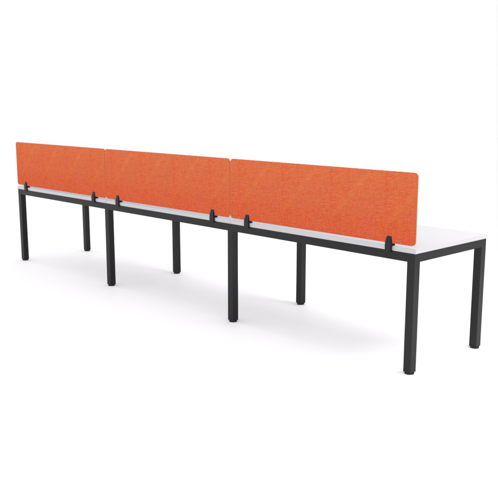 California Office Workstations (Straight Legs) 3-User Single-Sided Desk With AcoustiQ Screen (Orange Screen)