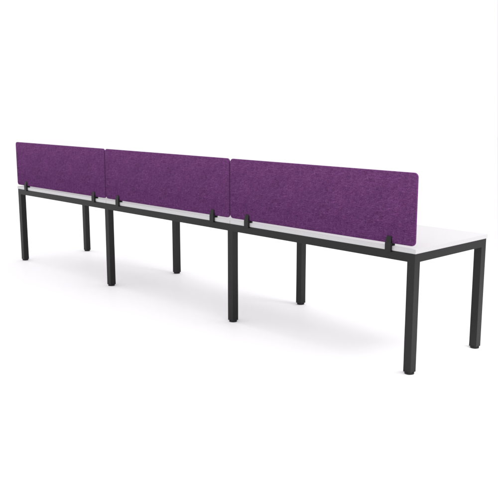 California Office Workstations (Straight Legs) 3-User Single-Sided Desk With AcoustiQ Screen (Purple Screen)
