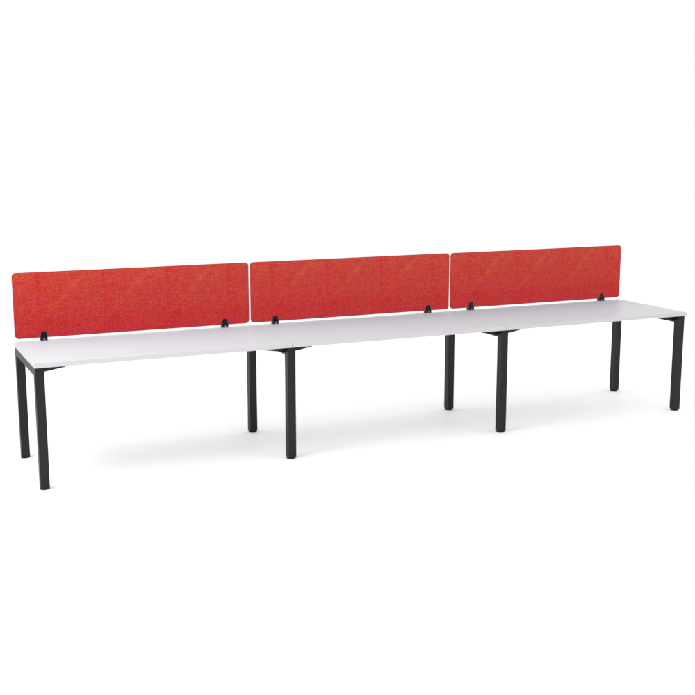 California Office Workstations (Straight Legs) 3-User Single-Sided Desk With AcoustiQ Screen (Red Screen)