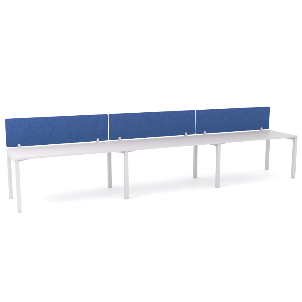 California Office Workstations (Straight Legs) 3-User Single-Sided Desk With AcoustiQ Screen (Cobalt Blue Screen)