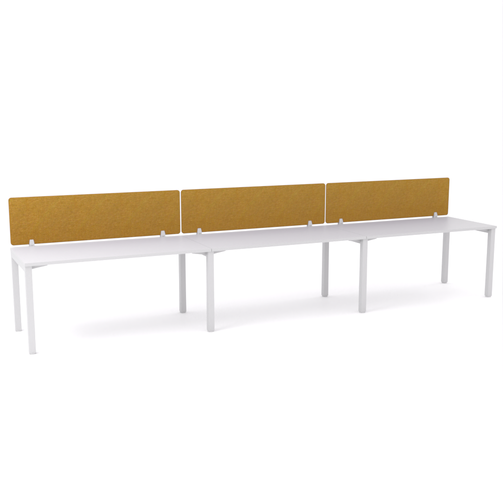 California Office Workstations (Straight Legs) 3-User Single-Sided Desk With AcoustiQ Screen (Golden Yellow Screen)