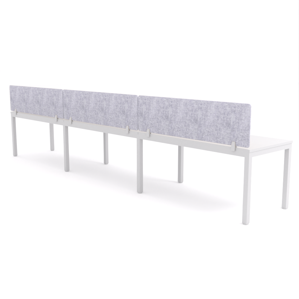 California Office Workstations (Straight Legs) 3-User Single-Sided Desk With AcoustiQ Screen (Marble Gray Screen)