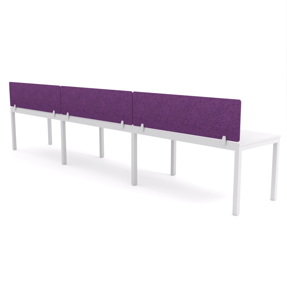 California Office Workstations (Straight Legs) 3-User Single-Sided Desk With AcoustiQ Screen (Purple Screen)