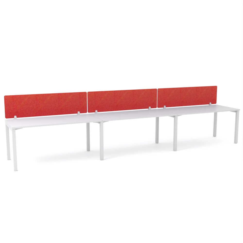 California Office Workstations (Straight Legs) 3-User Single-Sided Desk With AcoustiQ Screen (Red Screen)