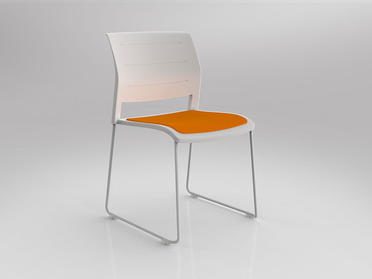 Game Chair With Upholstery - Sled Base - White Frame