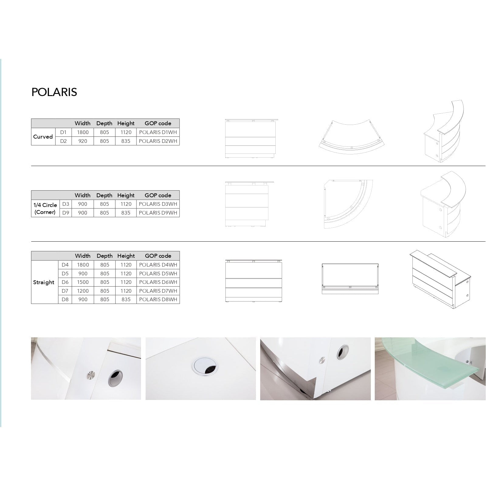 Polaris Curved Reception Counter - Lower Height Piece -D2