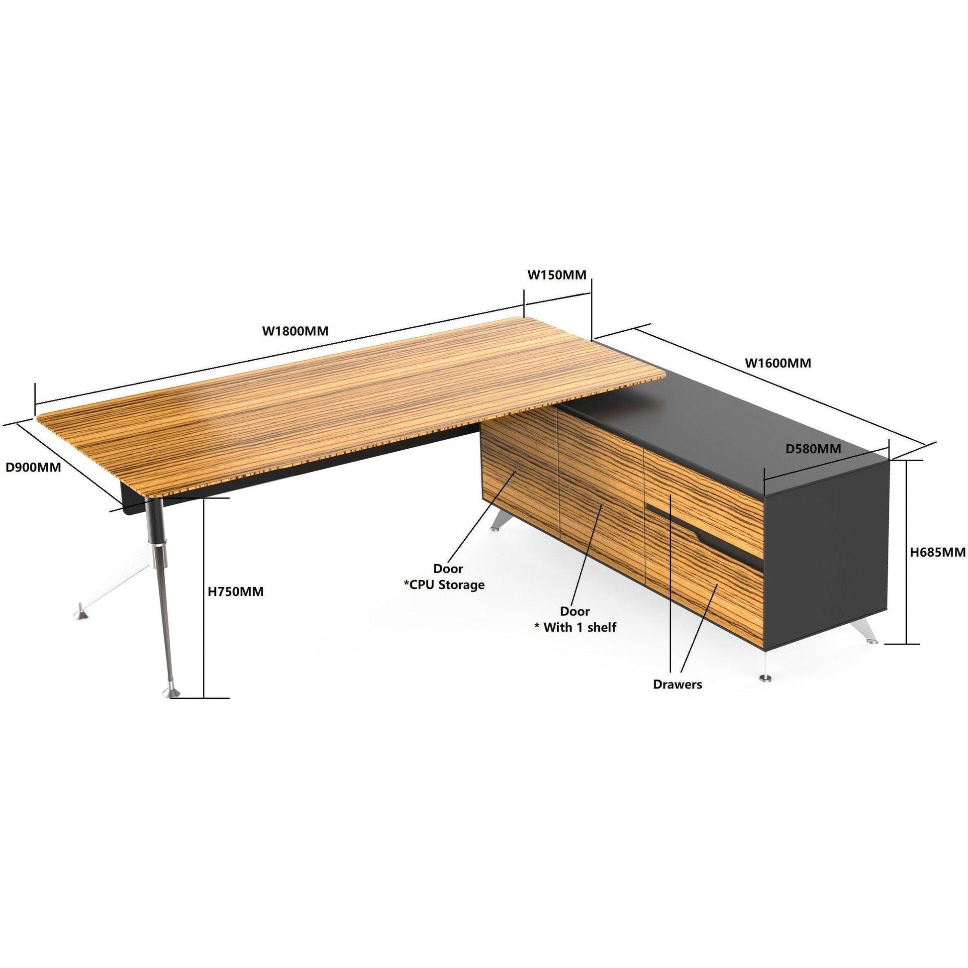 Novara Straight Desk With Credenza Return