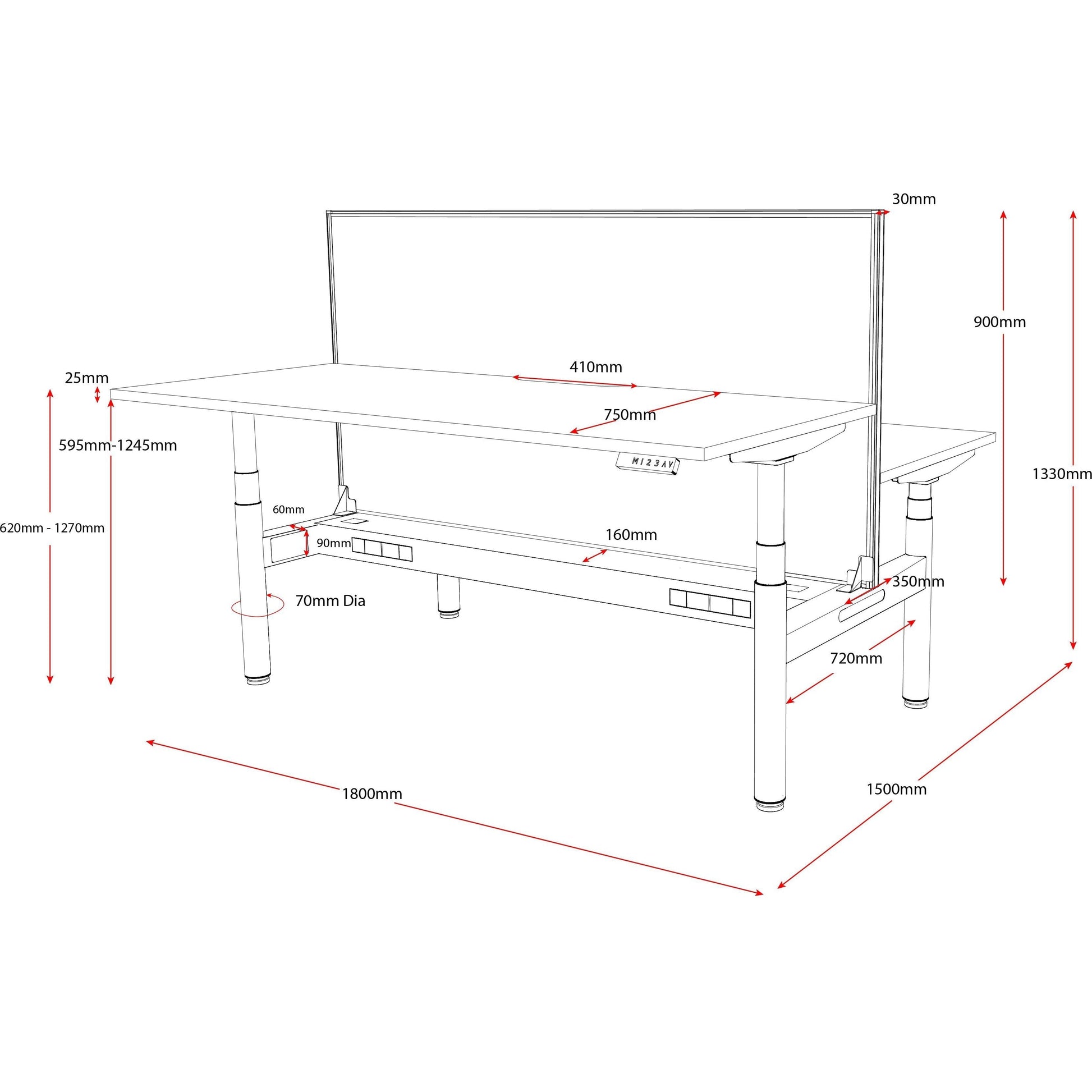 Eclipse (Round Legs) Electric Height Adjustable Back to Back Workstation
