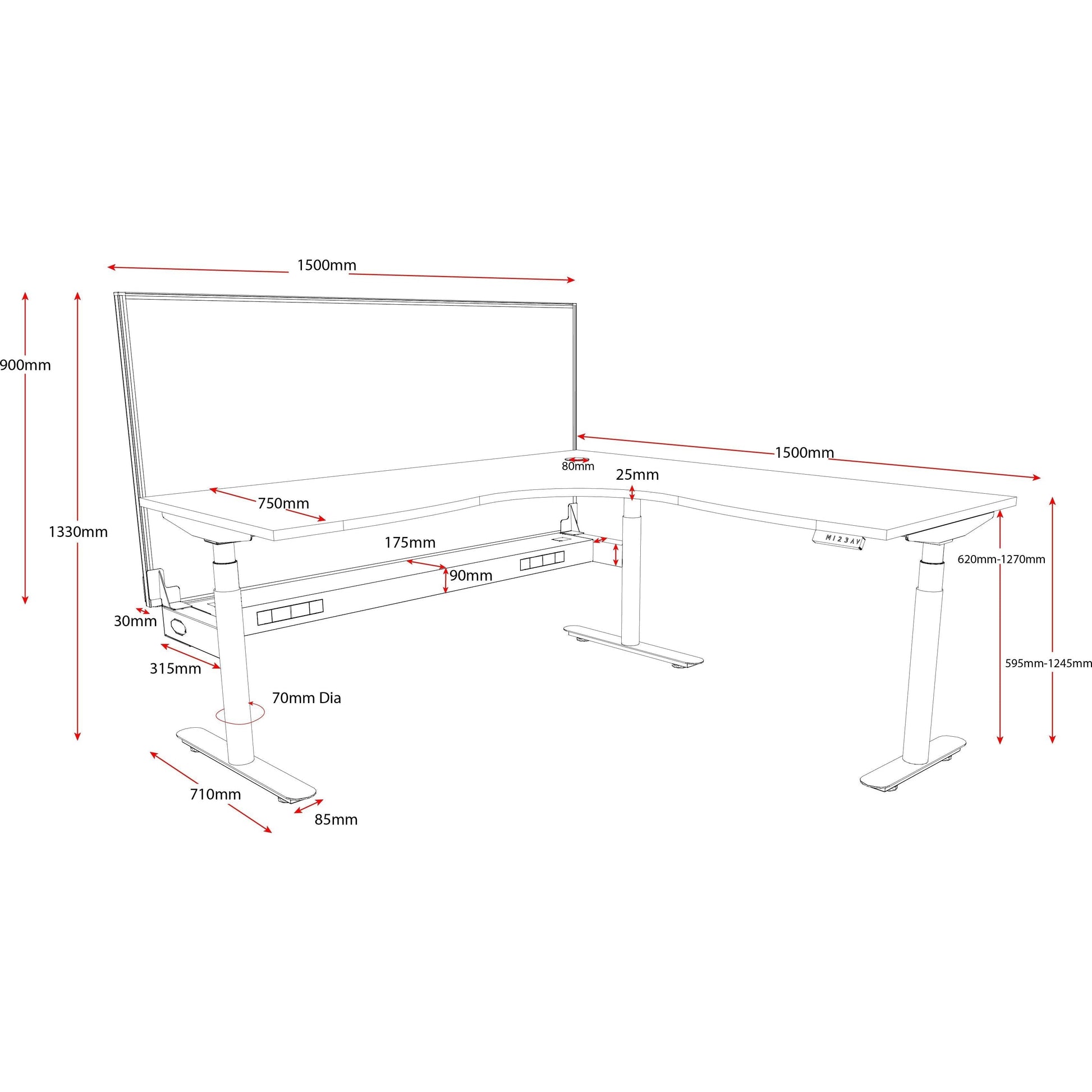 Eclipse (Round Legs) Electric Height Adjustable Corner Workstation