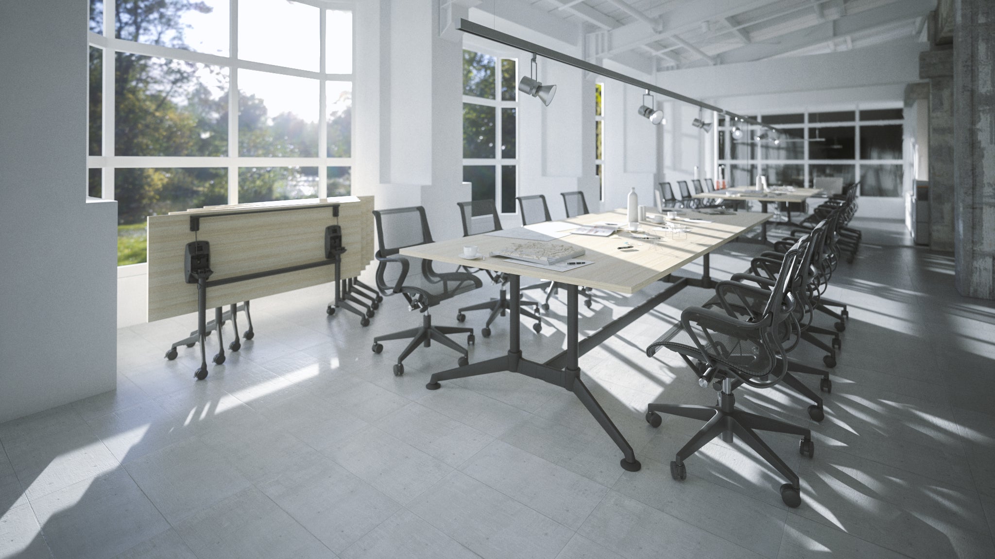 Modulus All Black Twin Post Collar leg Meeting Table