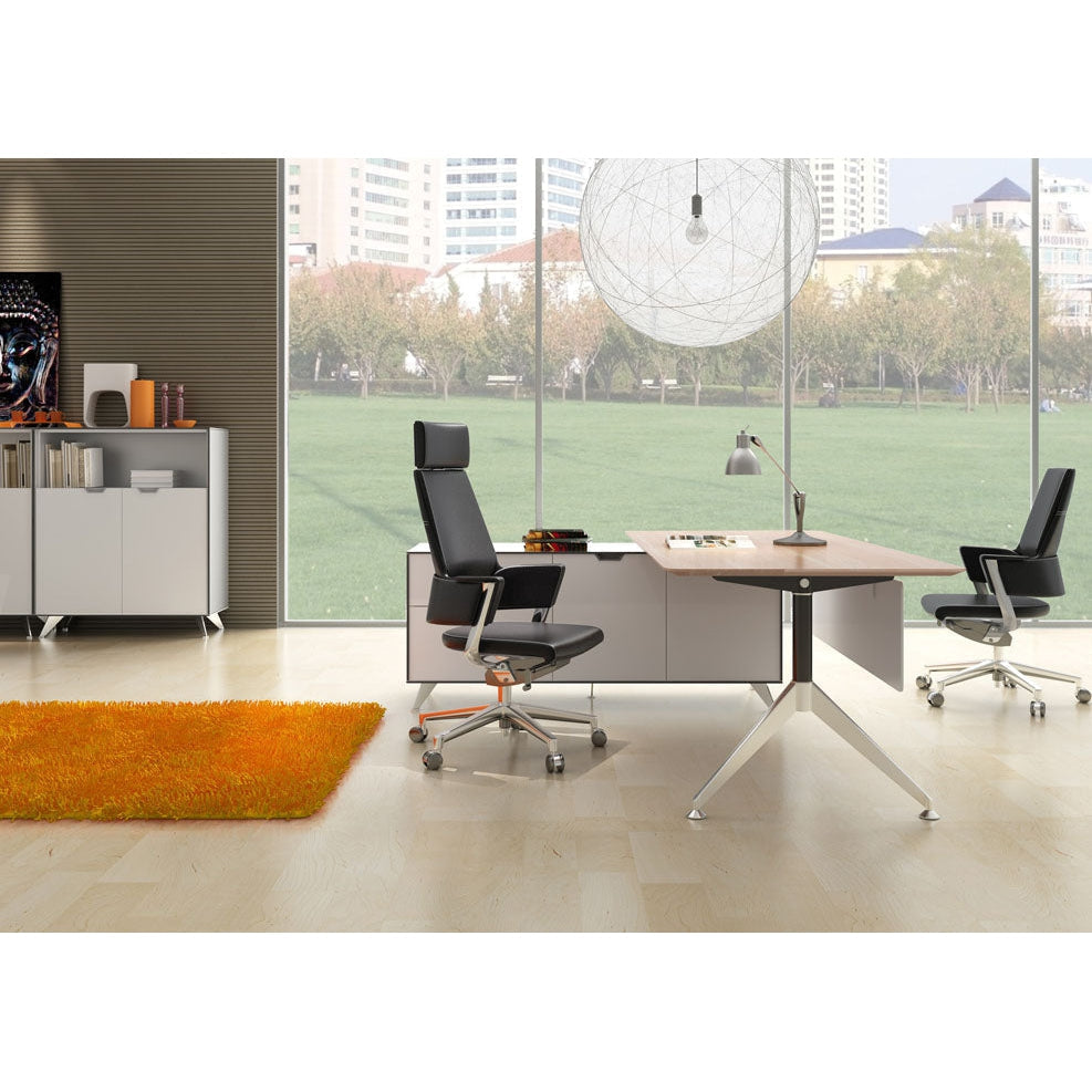 Virginia Walnut Potenza Rectangular Desk with Credenza Return