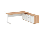 Virginia Walnut Potenza Electric Height Adjustable Desk with Credenza Return