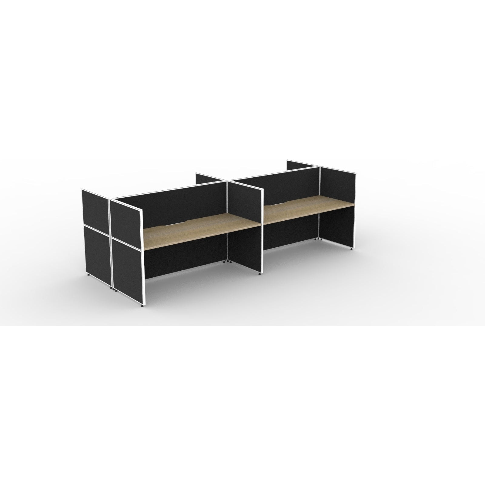 SHUSH30 Double Sided Workstation - 4 Person - Screen Hung Tops - Oak