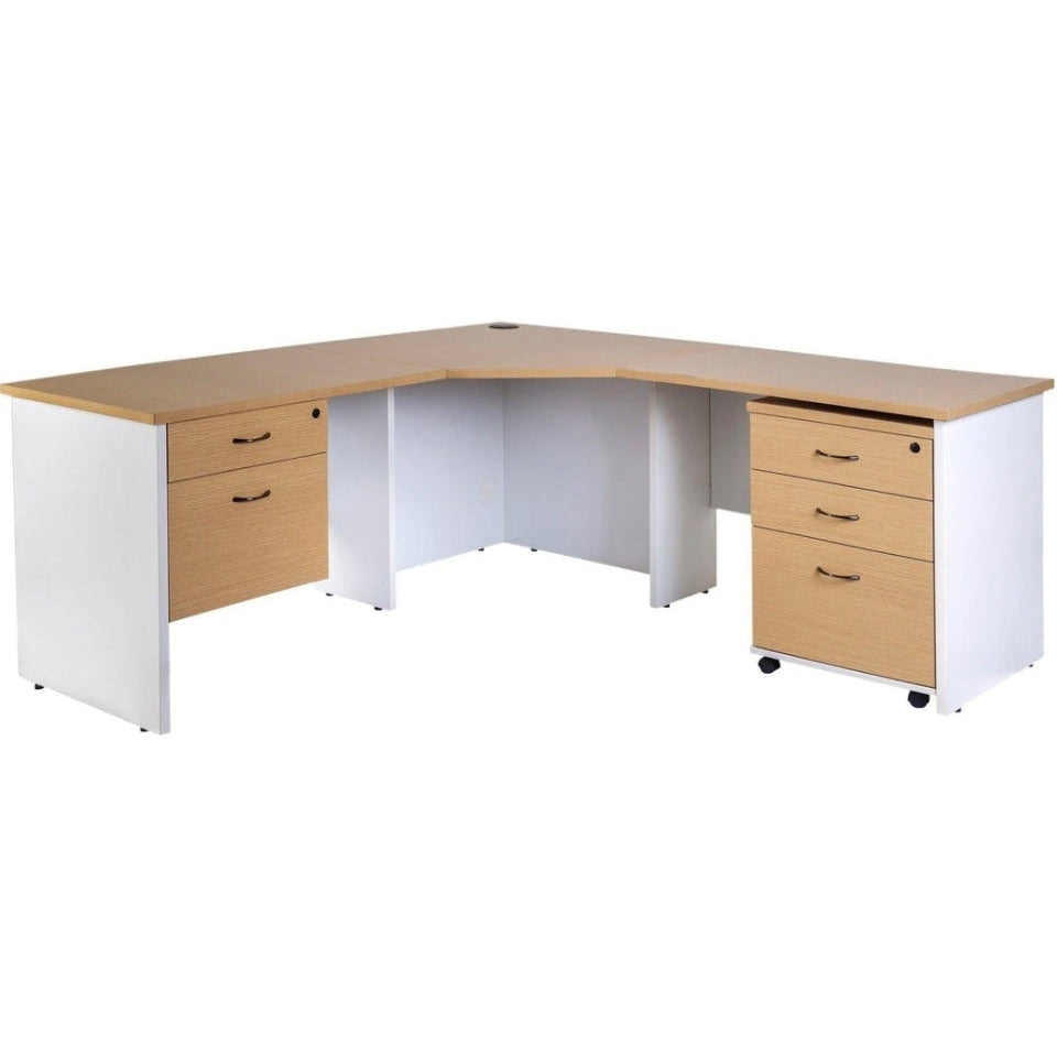 Logan Corner Workstation 1800mm (With Optional Bundle) - Oak/White