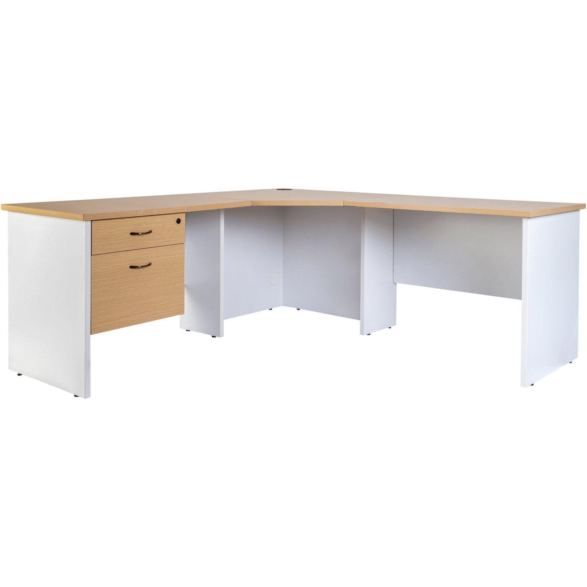 Logan Corner Workstation 1800mm (With Optional Bundle) - Oak/White
