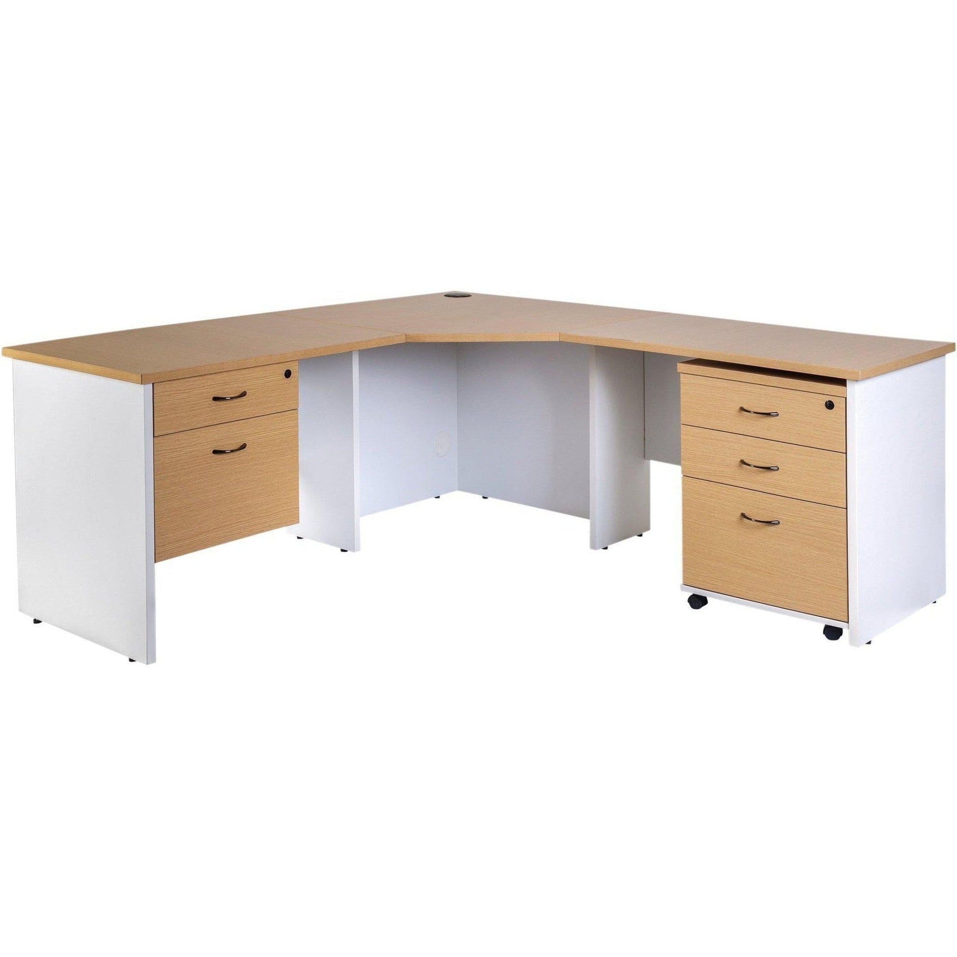 Logan Fixed Pedestal - 2 Drawer - Oak/White